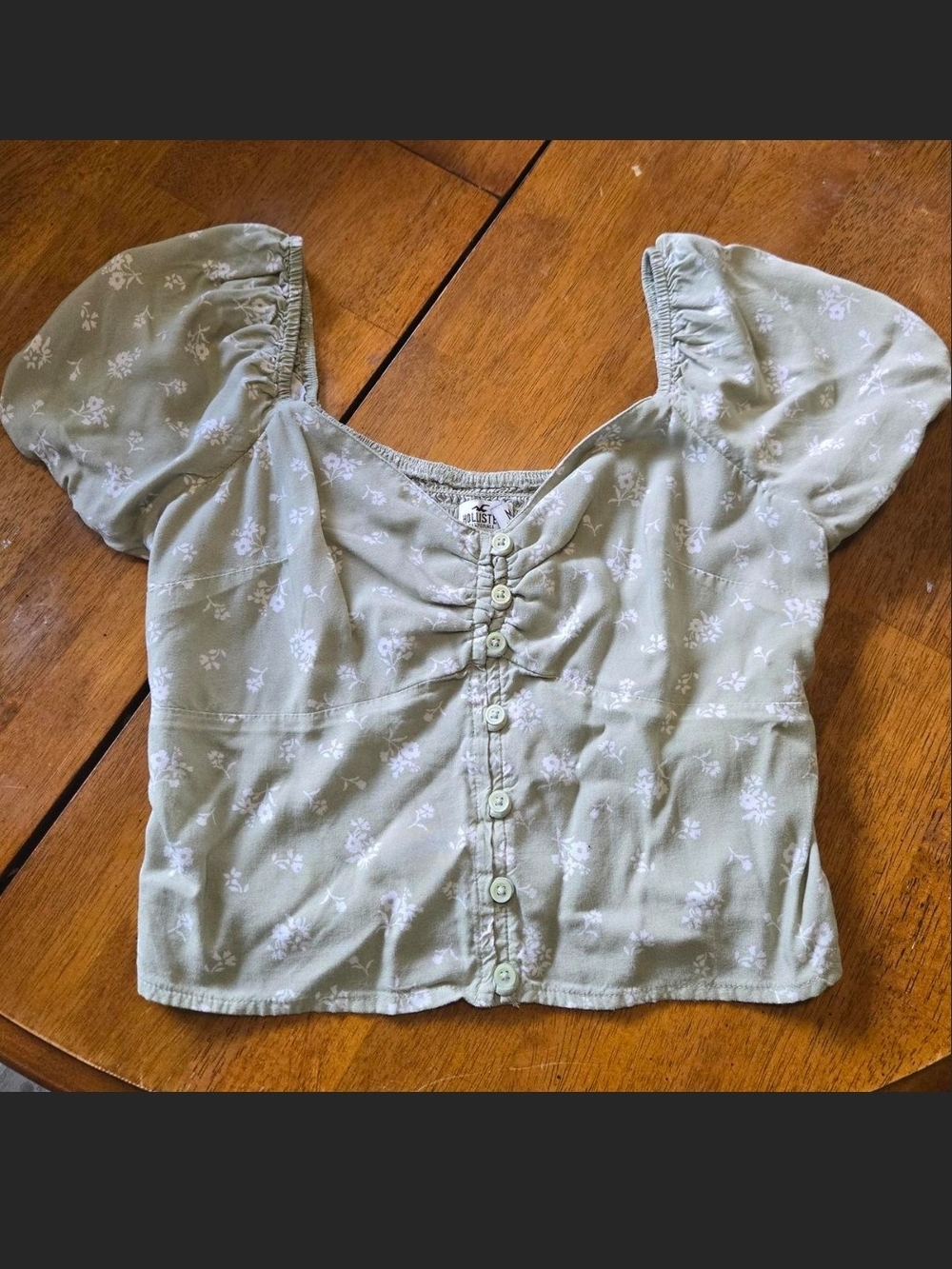 Hollister Sage Green Button Front Crop Top